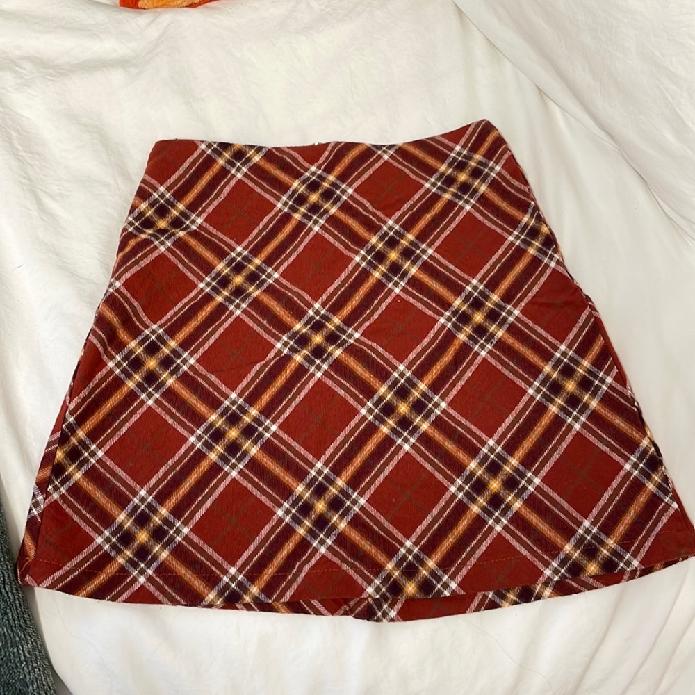 Princess Polly Plaid Mini Skirt, red, size 2